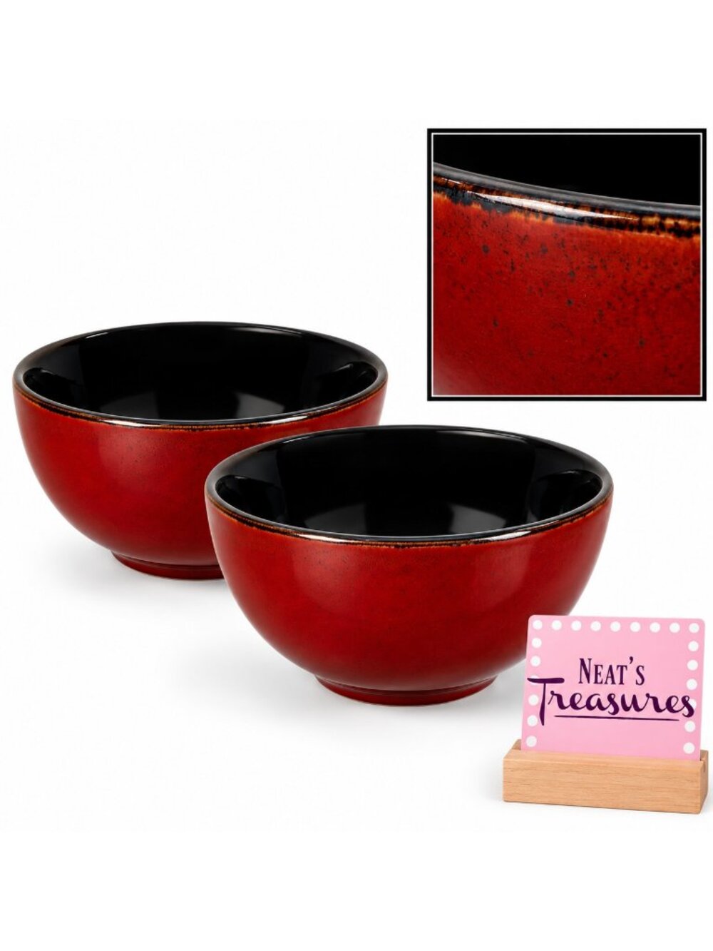 Pfaltzgraff ARIA RED Outside Black Inside  Stoneware 6" Cereal Soup Bowls Set 2